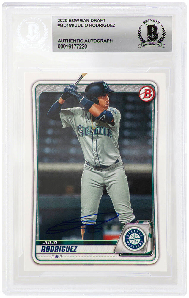 Julio Rodriguez Signed Seattle Mariners 2020 Bowman Draft Rookie Baseball Card #BD188  - (Beckett Encapsulated) - RODCAR121 - Julio Rodriguez Signed Seattle Mariners 2020 Bowman Draft Rookie Baseball Card #BD188 - (Beckett Encapsulated) product image