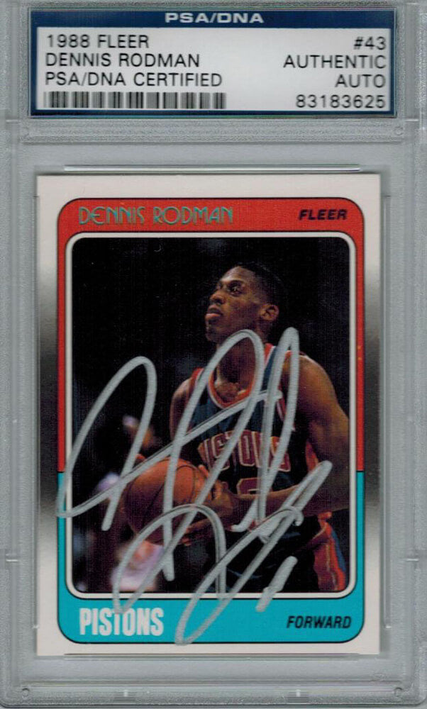 Dennis Rodman Signed Pistons 1988 Fleer Rookie Card #43 - PSA - RODCAR200 - Dennis Rodman Signed Pistons 1988 Fleer Rookie Card #43 - PSA product image