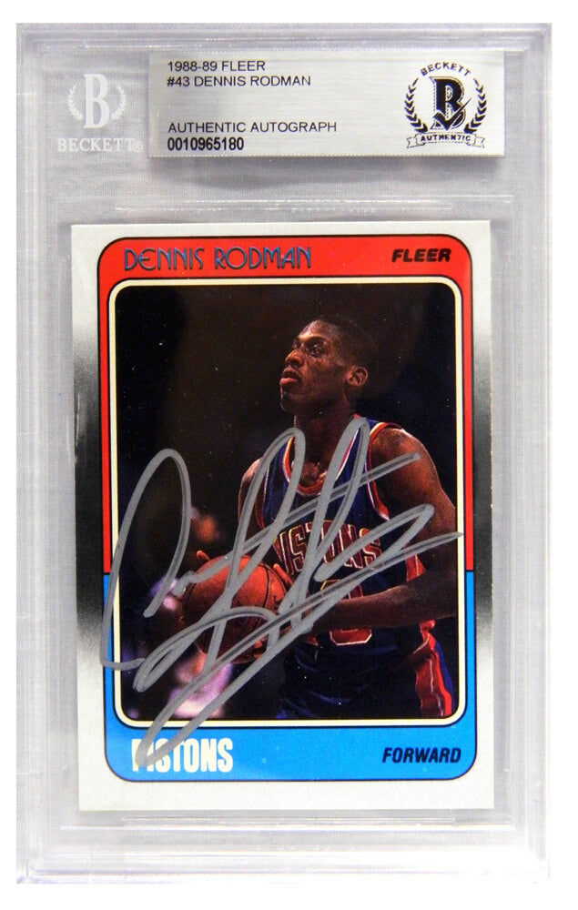 Dennis Rodman Signed Detroit Pistons 1988 Fleer Basketball Rookie Card #43 - (Beckett Encapsulated) - RODCAR202 - Dennis Rodman Signed Detroit Pistons 1988 Fleer Basketball Rookie Card #43 - (Beckett Encapsulated) product image