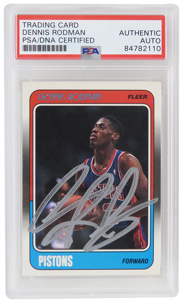 Dennis Rodman Signed Detroit Pistons 1988 Fleer Basketball Rookie Trading Card #43 - (PSA Encapsulated) - RODCAR203 - Dennis Rodman Signed Detroit Pistons 1988 Fleer Basketball Rookie Trading Card #43 - (PSA Encapsulated) product image