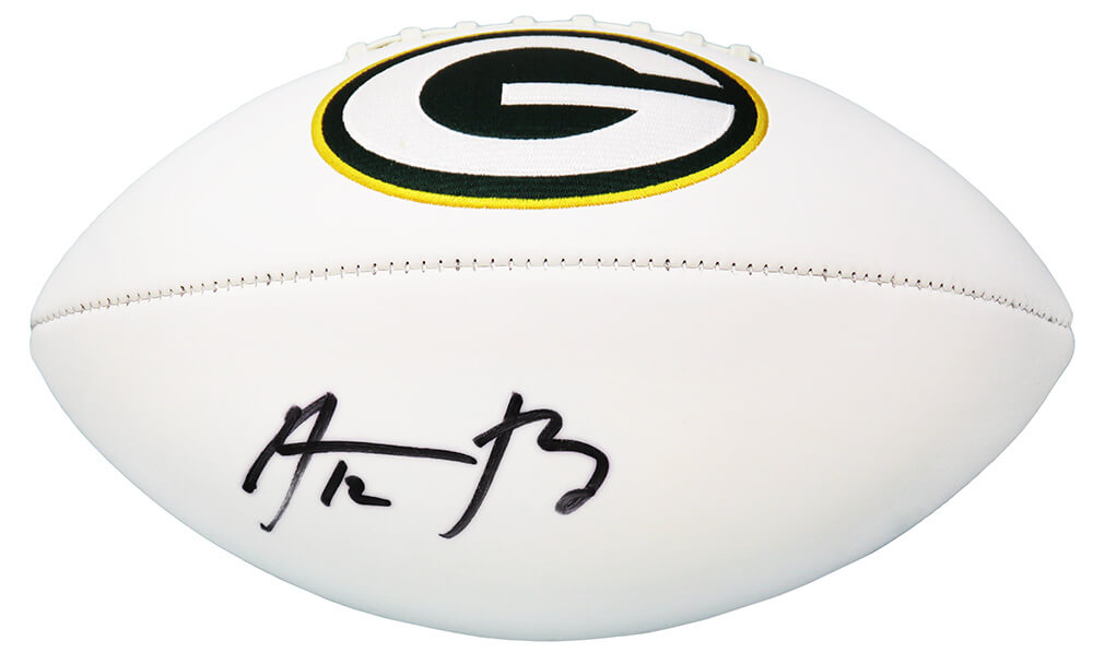 Aaron Rodgers Signed Green Bay Packers White Panel Logo Football (Fanatics) - RODFTB310 - Aaron Rodgers Signed Green Bay Packers White Panel Logo Football (Fanatics) product image