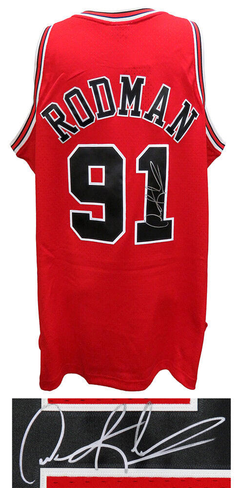 Dennis Rodman Signed Chicago Bulls Red Mitchell & Ness NBA Swingman Basketball Jersey - RODJRY222 - Dennis Rodman Signed Chicago Bulls Red Mitchell & Ness NBA Swingman Basketball Jersey product image