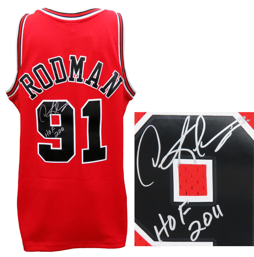 Dennis Rodman Signed Chicago Bulls Red Mitchell & Ness NBA Swingman Basketball Jersey w/HOF 2011 - RODJRY223 - Dennis Rodman Signed Chicago Bulls Red Mitchell & Ness NBA Swingman Basketball Jersey w/HOF 2011 product image