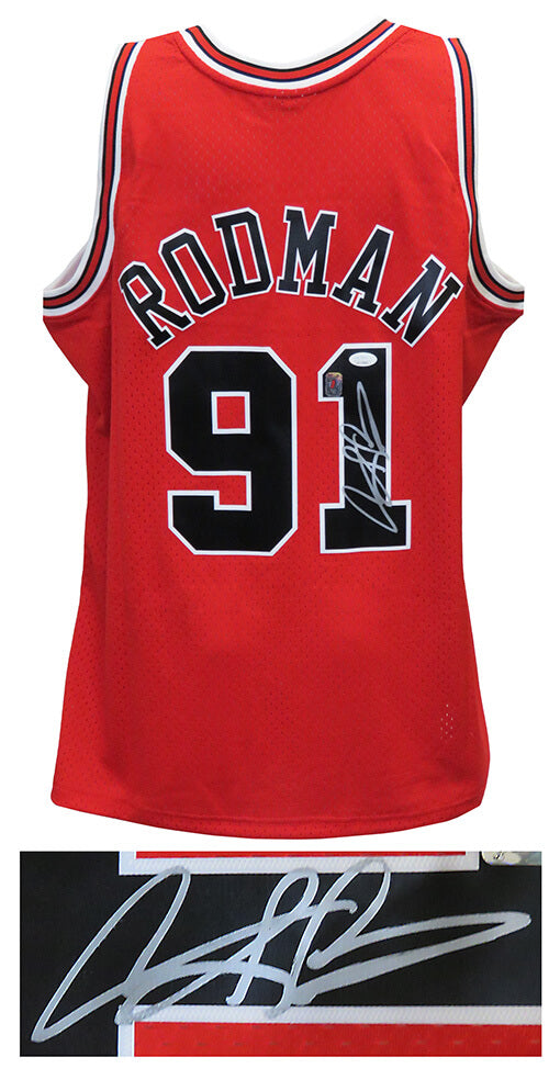 Dennis Rodman Signed Chicago Bulls Red M&N NBA Swingman Basketball Jersey (JSA) - RODJRY224 - Dennis Rodman Signed Chicago Bulls Red M&N NBA Swingman Basketball Jersey (JSA) product image