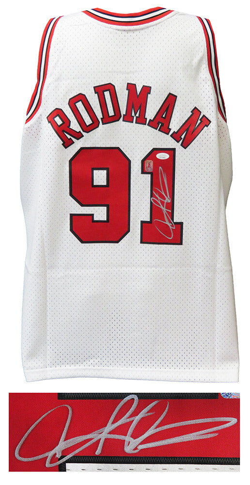 Dennis Rodman Signed Chicago Bulls White M&N NBA Swingman Basketball Jersey (JSA) - RODJRY225 - Dennis Rodman Signed Chicago Bulls White M&N NBA Swingman Basketball Jersey (JSA) product image