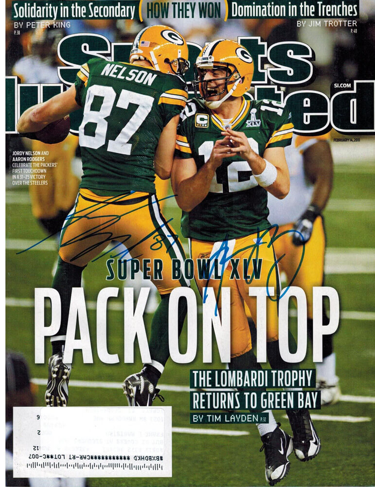 Aaron Rodgers & Jordy Nelson Dual-Signed Packers "Pack On Top" Sports Illustrated 2/14/11 Original Magazine - RODMAG300 - Aaron Rodgers & Jordy Nelson Dual-Signed Packers "Pack On Top" Sports Illustrated 2/14/11 Original Magazine product image