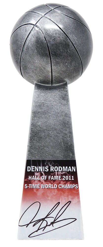 Dennis Rodman Signed Basketball Champion 14 Inch Replica Silver Trophy - RODTRO200 - Dennis Rodman Signed Basketball Champion 14 Inch Replica Silver Trophy product image