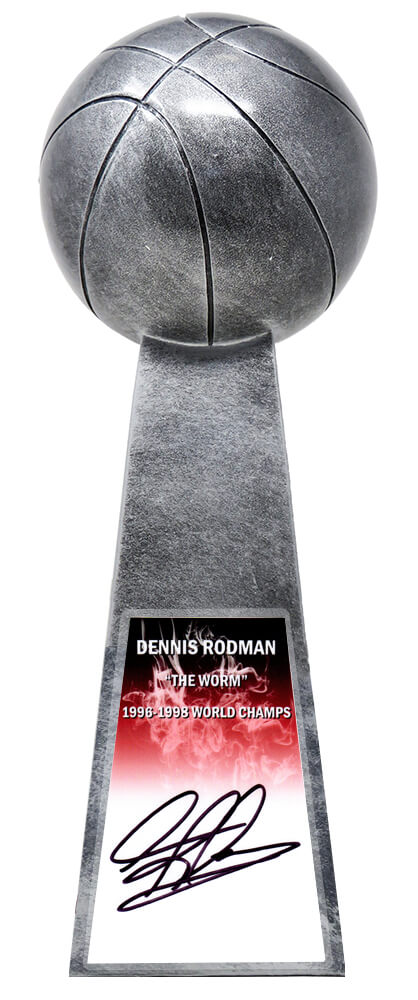 Dennis Rodman Signed Basketball Champion 14 Inch Replica Silver Trophy (Bulls) - RODTRO201 - Dennis Rodman Signed Basketball Champion 14 Inch Replica Silver Trophy (Bulls) product image
