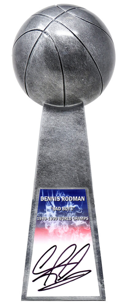 Dennis Rodman Signed Basketball Champion 14 Inch Replica Silver Trophy (Pistons) - RODTRO202 - Dennis Rodman Signed Basketball Champion 14 Inch Replica Silver Trophy (Pistons) product image