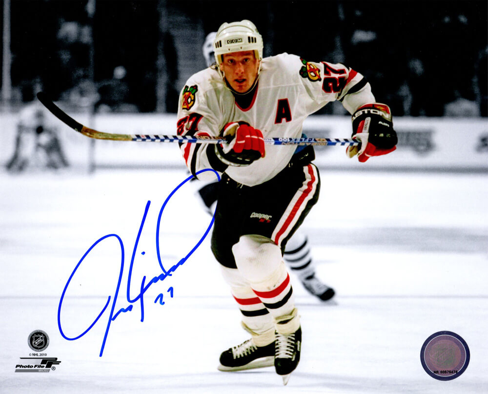 Jeremy Roenick Signed Chicago Blackhawks Action Spotlight 8x10 Photo - ROE08P405 - Jeremy Roenick Signed Chicago Blackhawks Action Spotlight 8x10 Photo product image