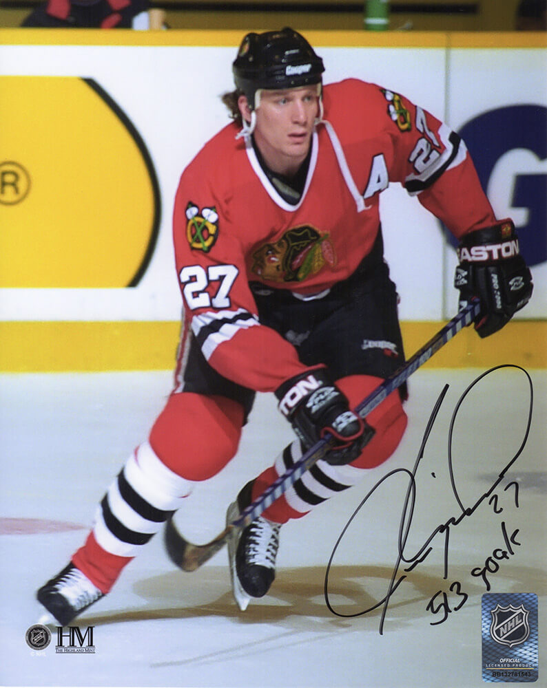 Jeremy Roenick Signed Chicago Blackhawks Red Jersey Action 8x10 Photo w/513 Goals - ROE08P406 - Jeremy Roenick Signed Chicago Blackhawks Red Jersey Action 8x10 Photo w/513 Goals product image