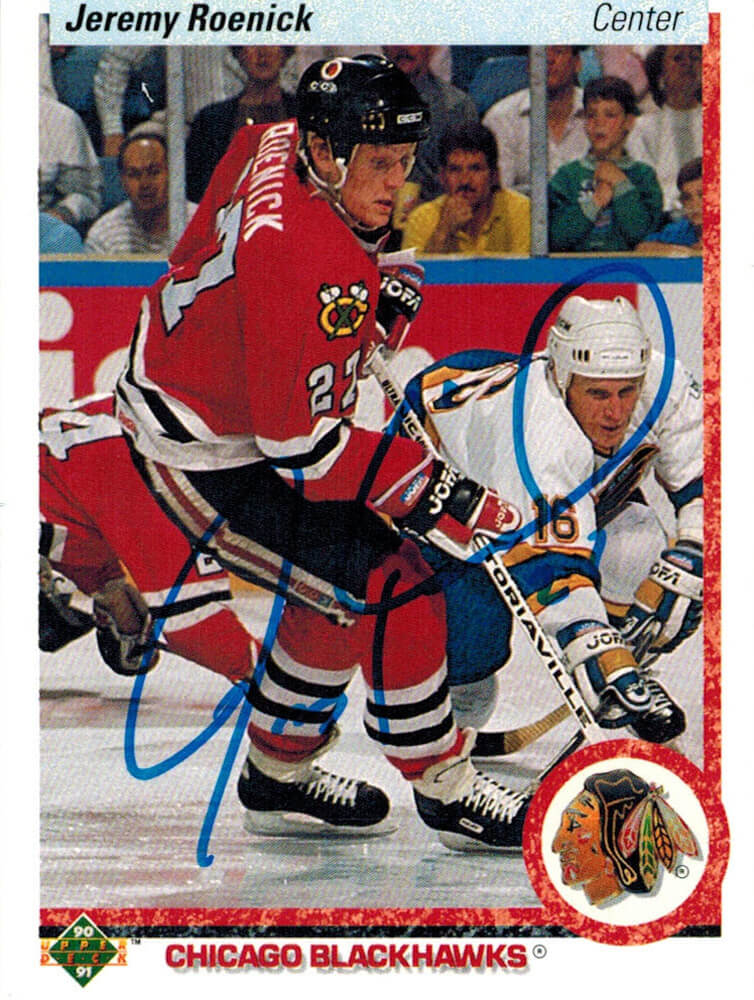 Jeremy Roenick Signed Blackhawks 1990 Upper Deck Rookie Card #63 - ROECAR401 - Jeremy Roenick Signed Blackhawks 1990 Upper Deck Rookie Card #63 product image