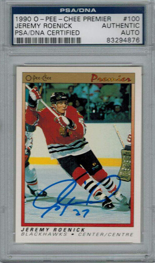 Jeremy Roenick Signed Blackhawks 1990 O-Pee-Chee Premier Rookie Card #100 PSA/DNA - ROECAR402 - Jeremy Roenick Signed Blackhawks 1990 O-Pee-Chee Premier Rookie Card #100 PSA/DNA product image