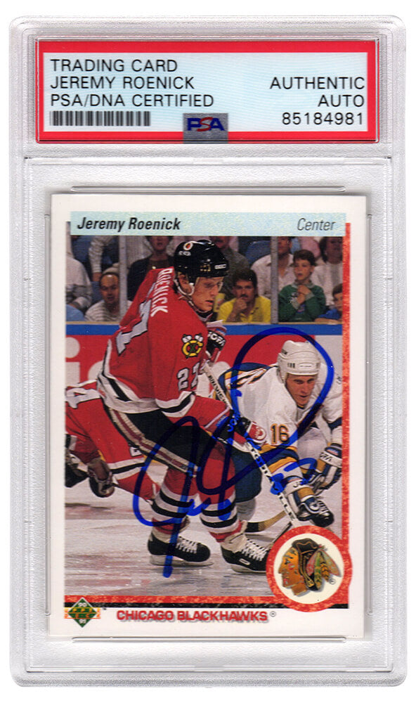 Jeremy Roenick Signed Chicago Blackhawks 1990 Upper Deck Rookie Hockey Card #63 - (PSA Encapsulated) - ROECAR404 - Jeremy Roenick Signed Chicago Blackhawks 1990 Upper Deck Rookie Hockey Card #63 - (PSA Encapsulated) product image