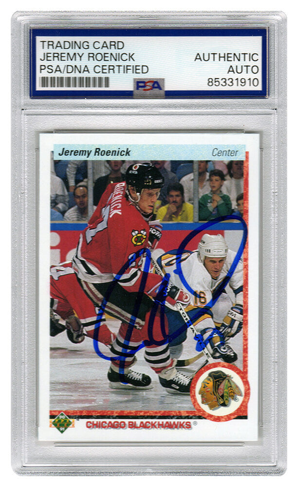 Jeremy Roenick Signed Chicago Blackhawks 1990 Upper Deck Rookie Hockey Card #63 - (PSA/DNA Encapsulated) - ROECAR405 - Jeremy Roenick Signed Chicago Blackhawks 1990 Upper Deck Rookie Hockey Card #63 - (PSA/DNA Encapsulated) product image