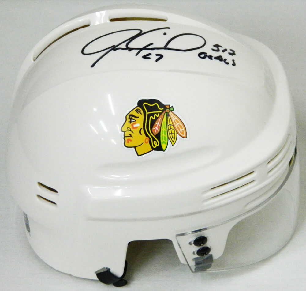 Jeremy Roenick Signed Chicago Blackhawks White Hockey Mini Helmet w/513 Goals - ROEMIN401 - Jeremy Roenick Signed Chicago Blackhawks White Hockey Mini Helmet w/513 Goals product image