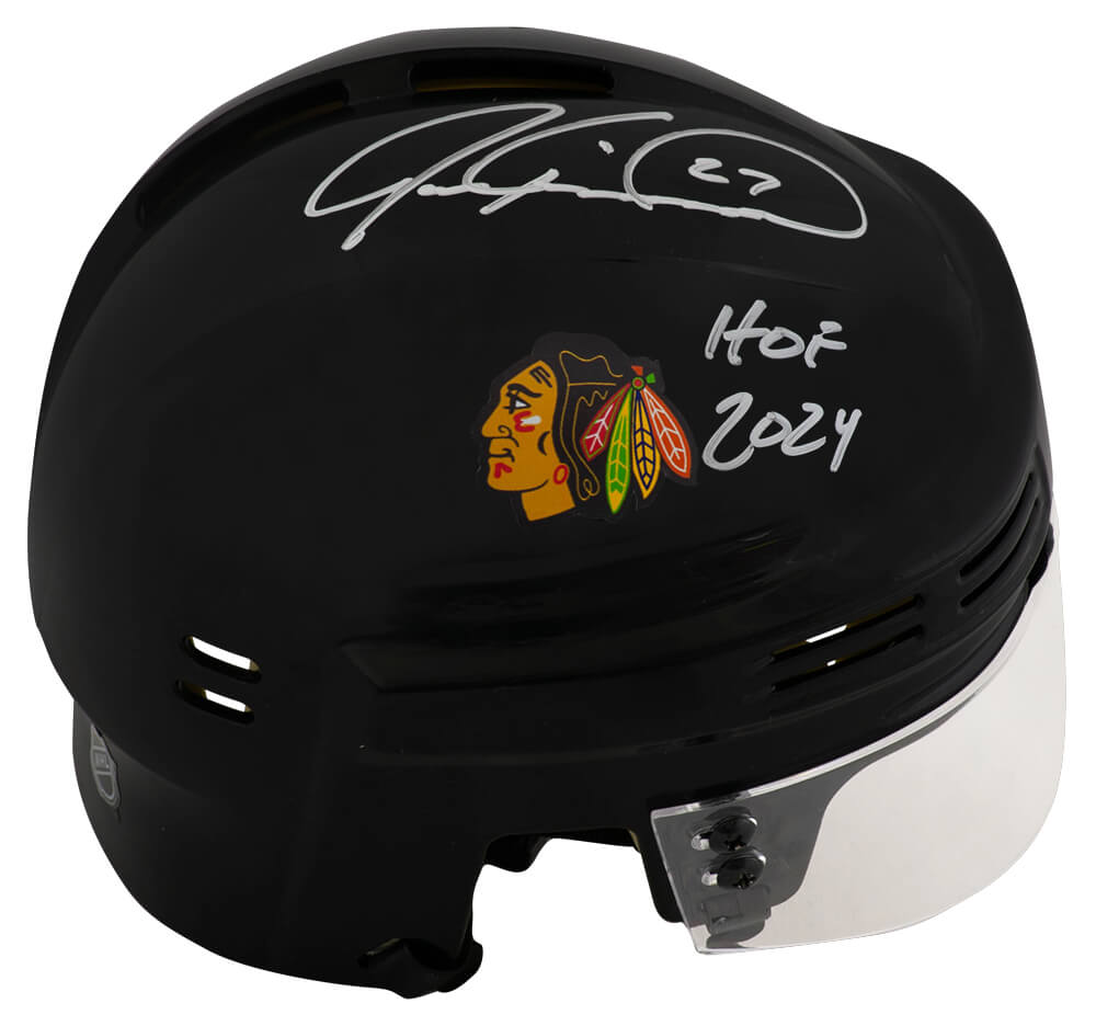 Jeremy Roenick Signed Chicago Blackhawks Black Mini Hockey Helmet w/HOF 2024 - ROEMIN402 - Jeremy Roenick Signed Chicago Blackhawks Black Mini Hockey Helmet w/HOF 2024 product image