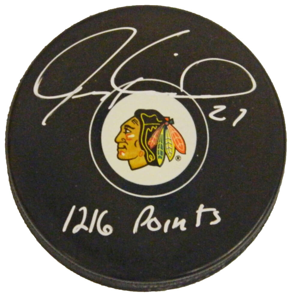 Jeremy Roenick Signed Blackhawks Logo Hockey Puck w/1216 Points - ROEPUC406 - Jeremy Roenick Signed Blackhawks Logo Hockey Puck w/1216 Points product image