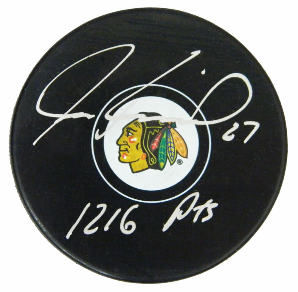 Jeremy Roenick Signed Chicago Blackhawks Logo Hockey Puck w/1216 Pts - ROEPUC409 - Jeremy Roenick Signed Chicago Blackhawks Logo Hockey Puck w/1216 Pts product image
