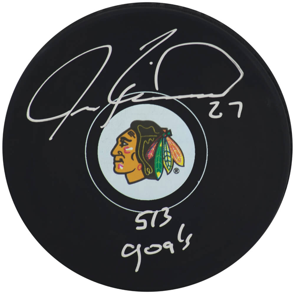 Jeremy Roenick Signed Chicago Blackhawks Logo Hockey Puck w/513 Goals - ROEPUC410 - Jeremy Roenick Signed Chicago Blackhawks Logo Hockey Puck w/513 Goals product image