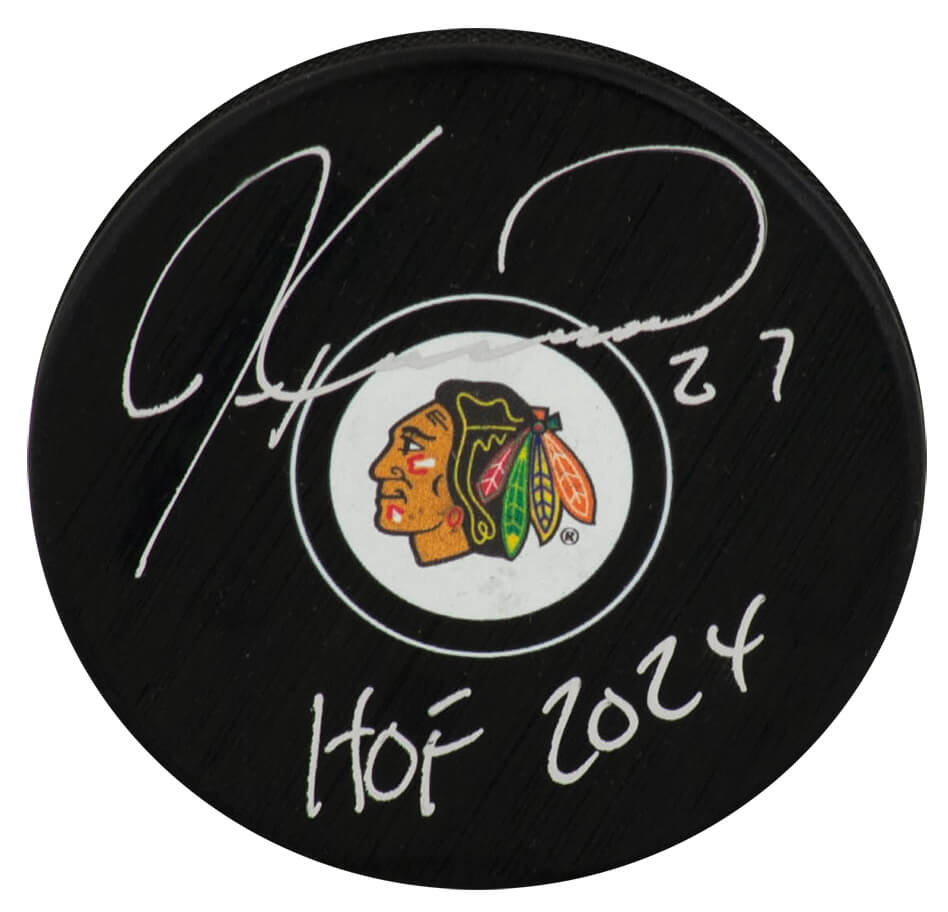 Jeremy Roenick Signed Chicago Blackhawks Logo Hockey Puck w/HOF 2024 - ROEPUC413 - Jeremy Roenick Signed Chicago Blackhawks Logo Hockey Puck w/HOF 2024 product image