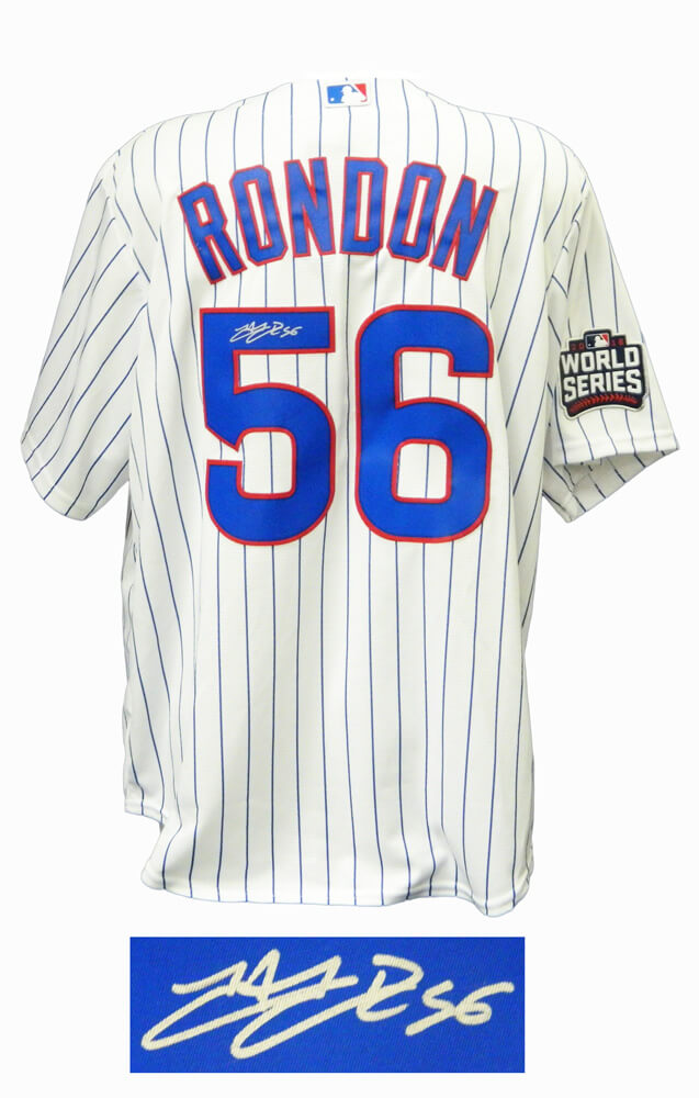 Hector Rondon Signed Chicago Cubs White Pinstripe 2016 World Series Patch Jersey - RONJRY104 - Hector Rondon Signed Chicago Cubs White Pinstripe 2016 World Series Patch Jersey product image