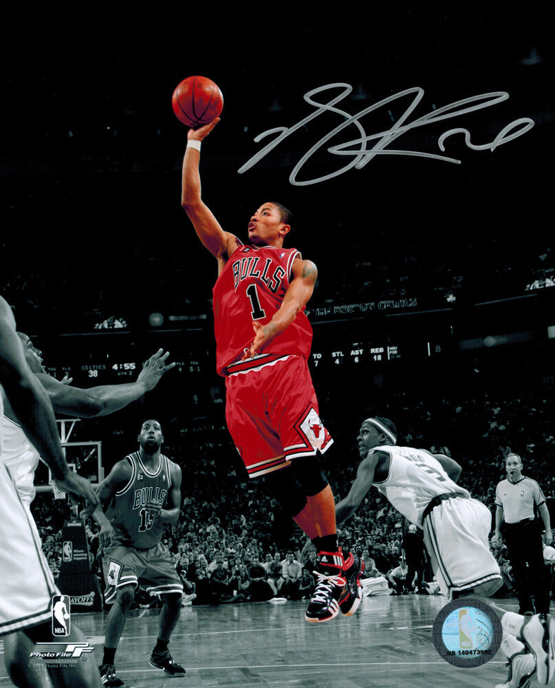 Derrick Rose Signed Bulls Red Jersey Action 8x10 Photo - ROS08P200 - Derrick Rose Signed Bulls Red Jersey Action 8x10 Photo product image