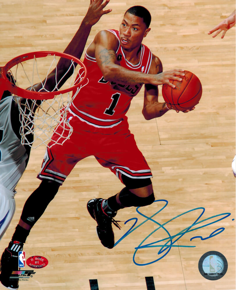 Derrick Rose Signed Bulls Close up in the Air 8x10 Photo - ROS08P203 - Derrick Rose Signed Bulls Close up in the Air 8x10 Photo product image