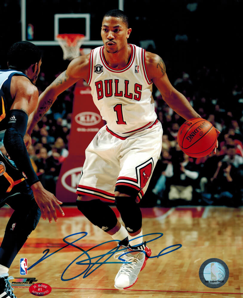 Derrick Rose Signed Bulls White Jersey Dribbling 8x10 Photo - ROS08P206 - Derrick Rose Signed Bulls White Jersey Dribbling 8x10 Photo product image