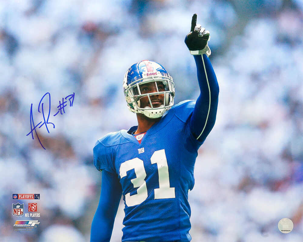 Aaron Ross Signed New York Giants Blue Jersey Pointing 16x20 Photo - ROS16P300 - Aaron Ross Signed New York Giants Blue Jersey Pointing 16x20 Photo product image