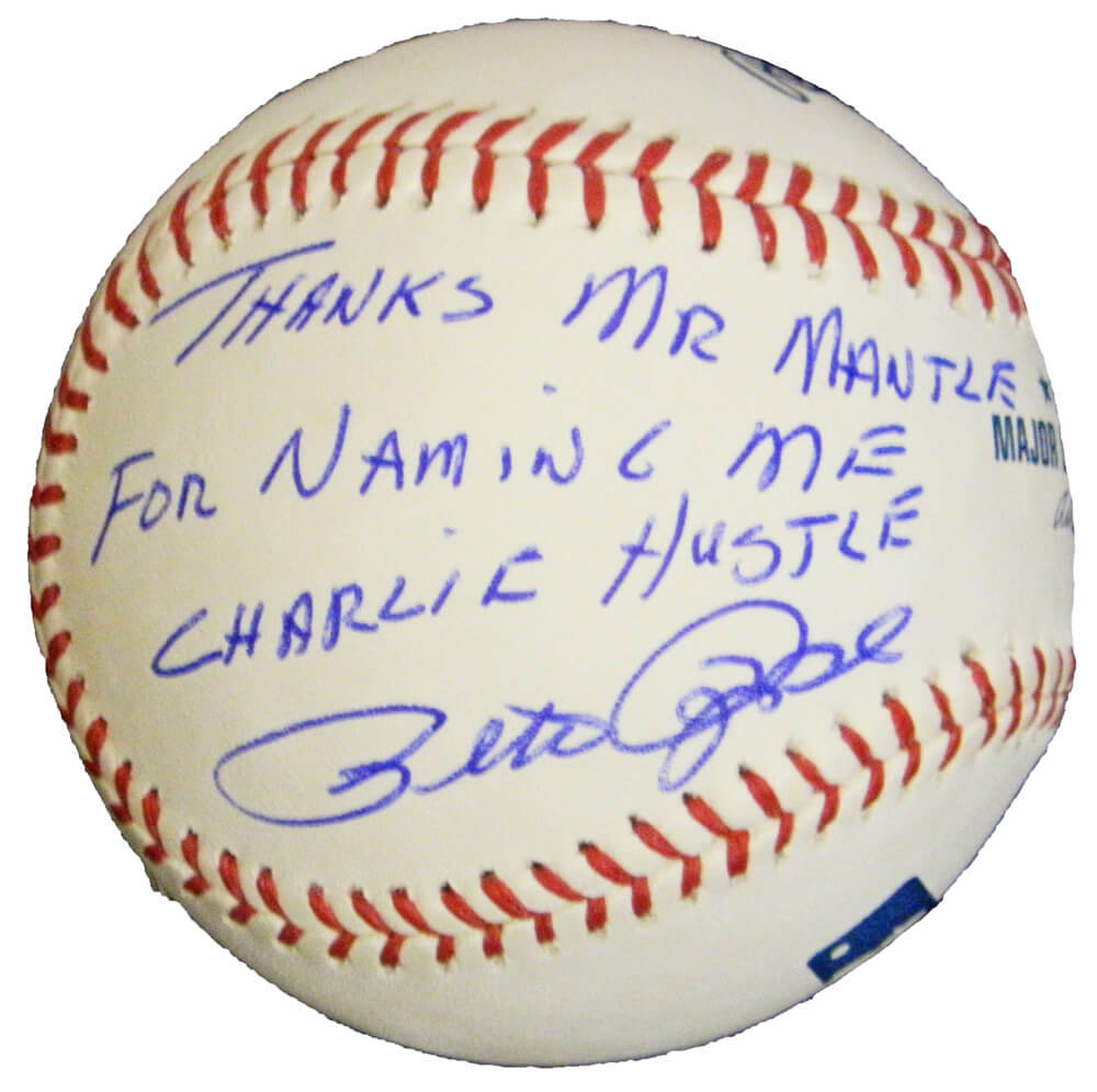Pete Rose Signed Rawlings MLB Baseball w/Thanks Mr Mantle For Naming Me Charlie Hustle - ROSBSB114 - Pete Rose Signed Rawlings MLB Baseball w/Thanks Mr Mantle For Naming Me Charlie Hustle product image