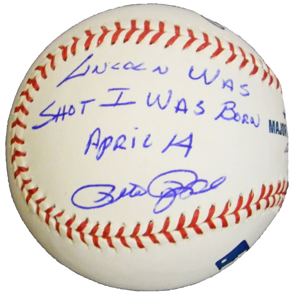 Pete Rose Signed Rawlings MLB Baseball w/Lincoln Was Shot I Was Born, April 14 - ROSBSB118 - Pete Rose Signed Rawlings MLB Baseball w/Lincoln Was Shot I Was Born, April 14 product image