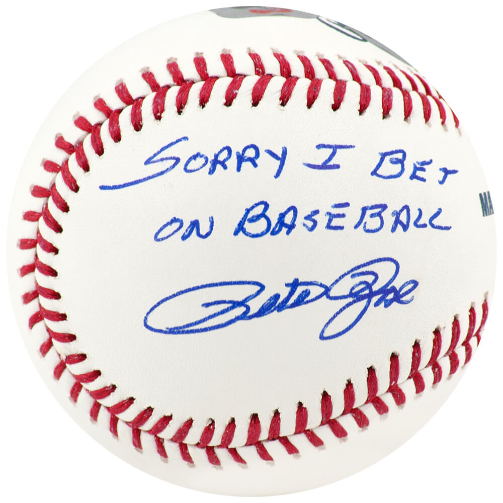 Pete Rose Signed Rawlings MLB Baseball w/Sorry I Bet on Baseball (Beckett COA) - ROSBSB135 - Pete Rose Signed Rawlings MLB Baseball w/Sorry I Bet on Baseball (Beckett COA) product image