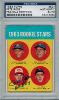 Pete Rose Signed Reds 1963 Topps Rookie Card #537 w/63 ROY PSA/DNA - ROSCAR100 - Pete Rose Signed Reds 1963 Topps Rookie Card #537 w/63 ROY PSA/DNA product image