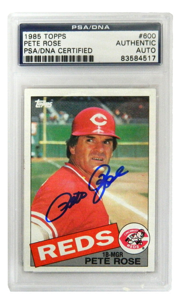 Pete Rose Signed Cincinnati Reds 1985 Topps Trading Card #600 - (PSA Encapsulated) - ROSCAR109 - Pete Rose Signed Cincinnati Reds 1985 Topps Trading Card #600 - (PSA Encapsulated) product image