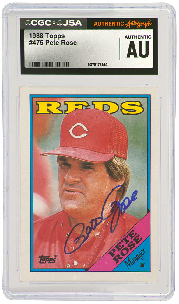 Pete Rose Signed Cincinnati Reds 1988 Topps Manager Baseball Card #475 - (CGC x JSA Encapsulated) - ROSCAR117 - Pete Rose Signed Cincinnati Reds 1988 Topps Manager Baseball Card #475 - (CGC x JSA Encapsulated) product image