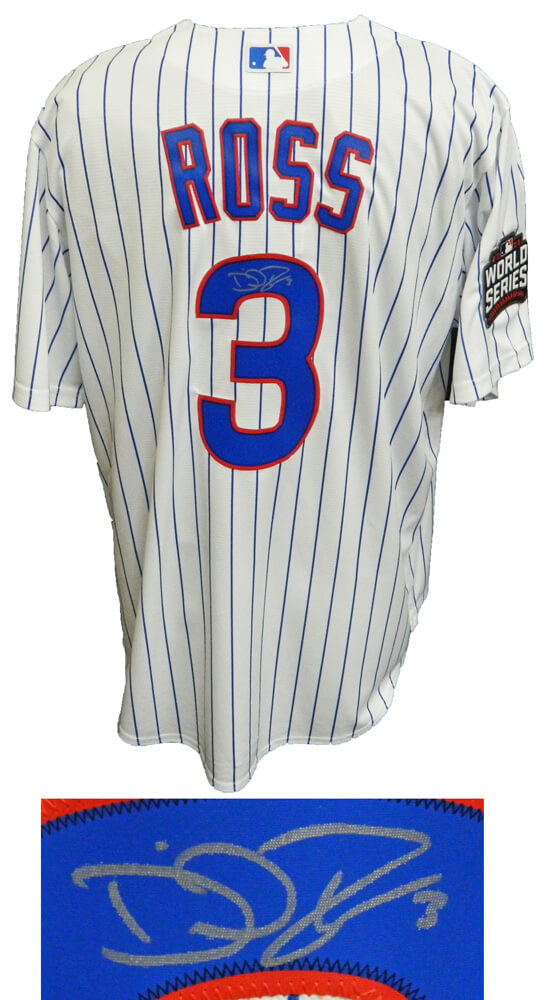 David Ross Signed Chicago Cubs White Pinstripe 2016 World Series Patch Majestic Replica Jersey - ROSJRY113 - David Ross Signed Chicago Cubs White Pinstripe 2016 World Series Patch Majestic Replica Jersey product image