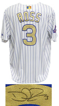 David Ross Signed  Chicago Cubs White Pinstripe Gold World Series Champs Majestic Jersey - ROSJRY115 - David Ross Signed Chicago Cubs White Pinstripe Gold World Series Champs Majestic Jersey product image