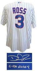 David Ross Signed Chicago Cubs White Pinstripe Majestic Replica Baseball Jersey w/G-Pa Rossy - ROSJRY119 - David Ross Signed Chicago Cubs White Pinstripe Majestic Replica Baseball Jersey w/G-Pa Rossy product image