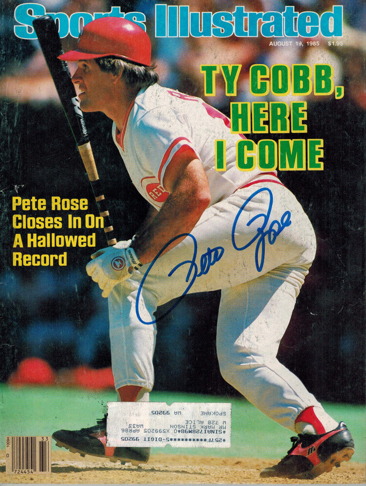 Pete Rose Reds Signed "Ty Cobb, Here I Come" Sports Illustrated 8/19/85 Issue - ROSMAG102 - Pete Rose Reds Signed "Ty Cobb, Here I Come" Sports Illustrated 8/19/85 Issue product image