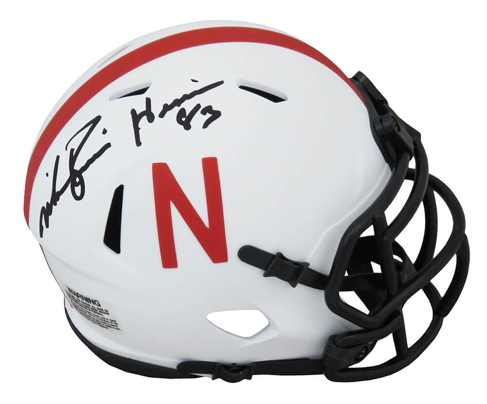Mike Rozier Signed Nebraska Cornhuskers Lunar Eclipse White Matte Riddell Speed Mini Helmet w/Heisman'83 - ROZMIN303 - Mike Rozier Signed Nebraska Cornhuskers Lunar Eclipse White Matte Riddell Speed Mini Helmet w/Heisman'83 product image