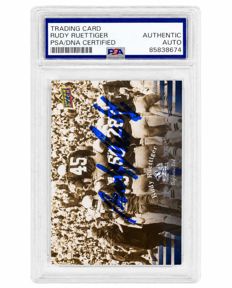 Rudy Ruettiger Signed Norte Dame 2013 Upper Deck (Carried Off Field) Football Card #27 - (PSA Encapsulated) - RUECAR301 - Rudy Ruettiger Signed Norte Dame 2013 Upper Deck (Carried Off Field) Football Card #27 - (PSA Encapsulated) product image