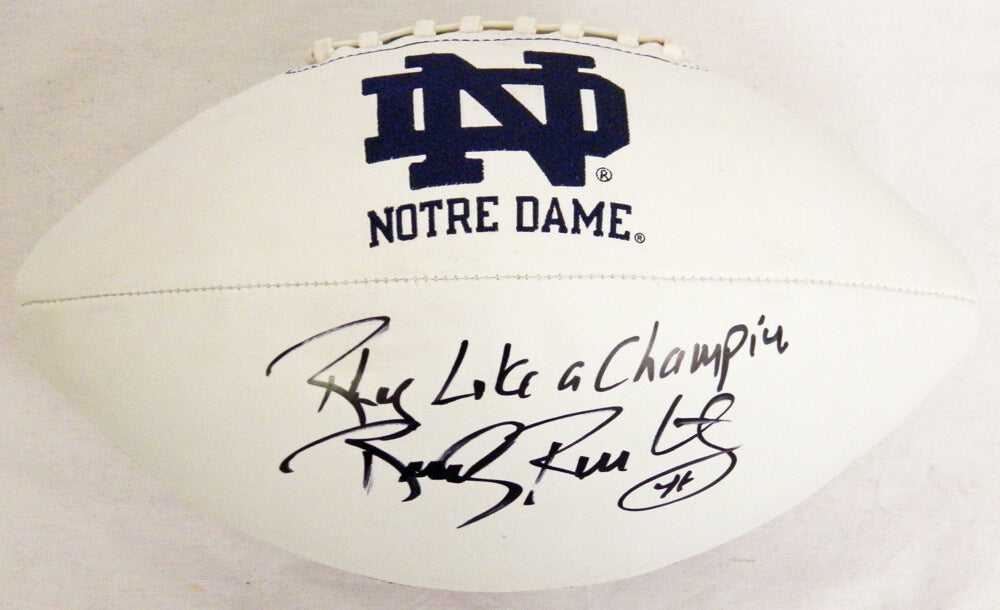 Rudy Ruettiger Signed Notre  Dame Logo Football w/Play Like A Champion! - RUEFTB300 - Rudy Ruettiger Signed Notre Dame Logo Football w/Play Like A Champion! product image