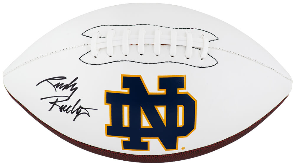 Rudy Ruettiger Signed Notre Dame Fighting Irish Logo Brands White Logo Football - RUEFTB307 - Rudy Ruettiger Signed Notre Dame Fighting Irish Logo Brands White Logo Football product image