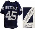 Rudy Ruettiger Signed Navy Throwback Custom Jersey w/Never Give Up! - RUEJRY300 - Rudy Ruettiger Signed Navy Throwback Custom Jersey w/Never Give Up! product image