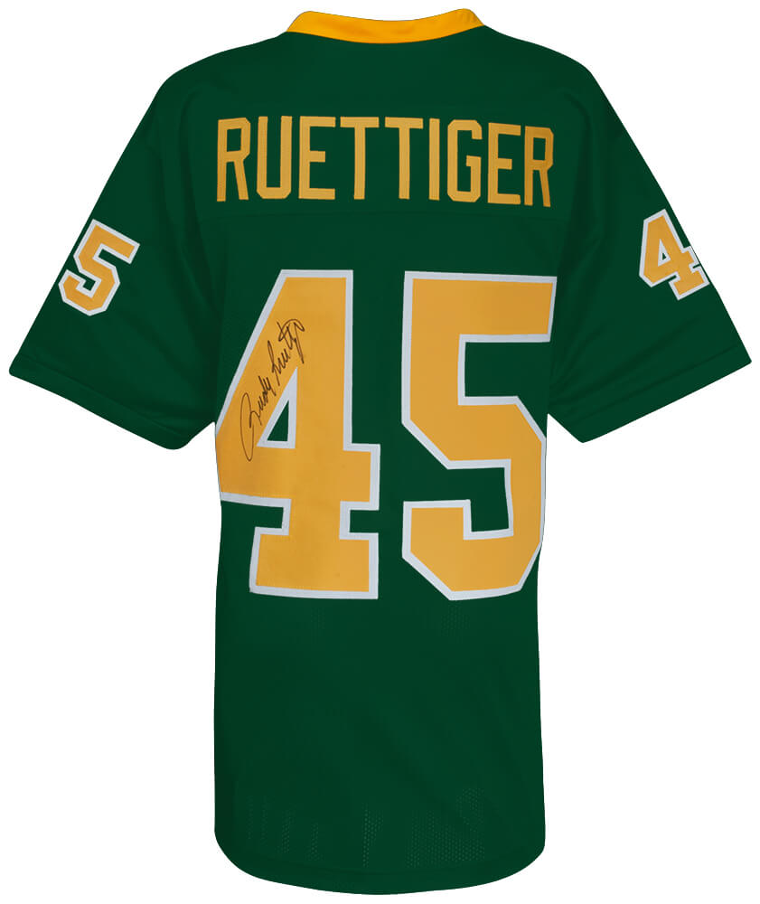 Rudy Ruettiger Signed Green Throwback Custom Football Jersey - RUEJRY306 - Rudy Ruettiger Signed Green Throwback Custom Football Jersey product image