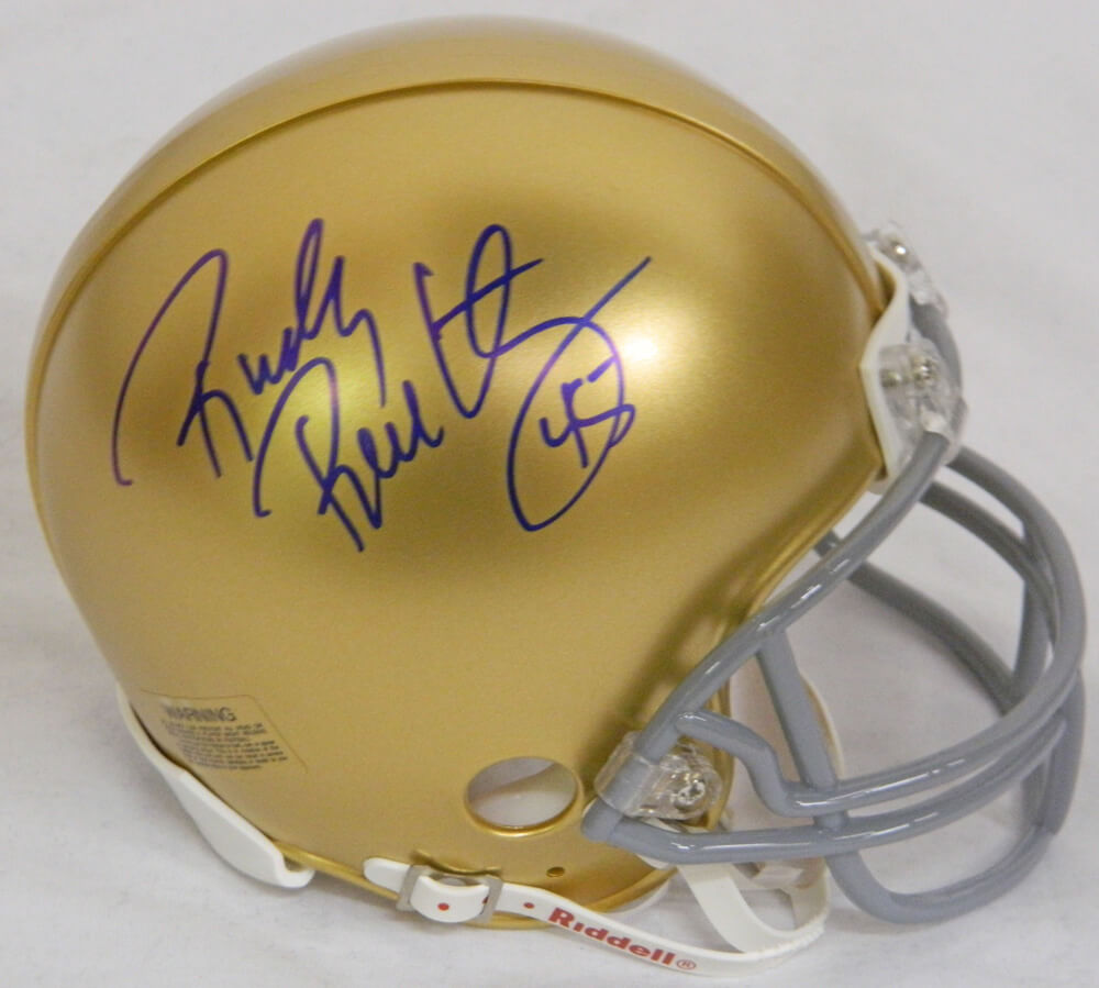 Rudy Ruettiger Signed Notre Dame Riddell Mini Helmet - RUEMIN300 - Rudy Ruettiger Signed Notre Dame Riddell Mini Helmet product image