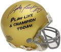 Rudy Ruettiger Signed Notre Dame Play Like A Champion Today Logo Riddell Mini Helmet - RUEMIN301 - Rudy Ruettiger Signed Notre Dame Play Like A Champion Today Logo Riddell Mini Helmet product image
