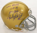Rudy Ruettiger Signed Notre Dame Riddell Mini Helmet w/Never Quit 11-8-75, Go Irish - RUEMIN302 - Rudy Ruettiger Signed Notre Dame Riddell Mini Helmet w/Never Quit 11-8-75, Go Irish product image