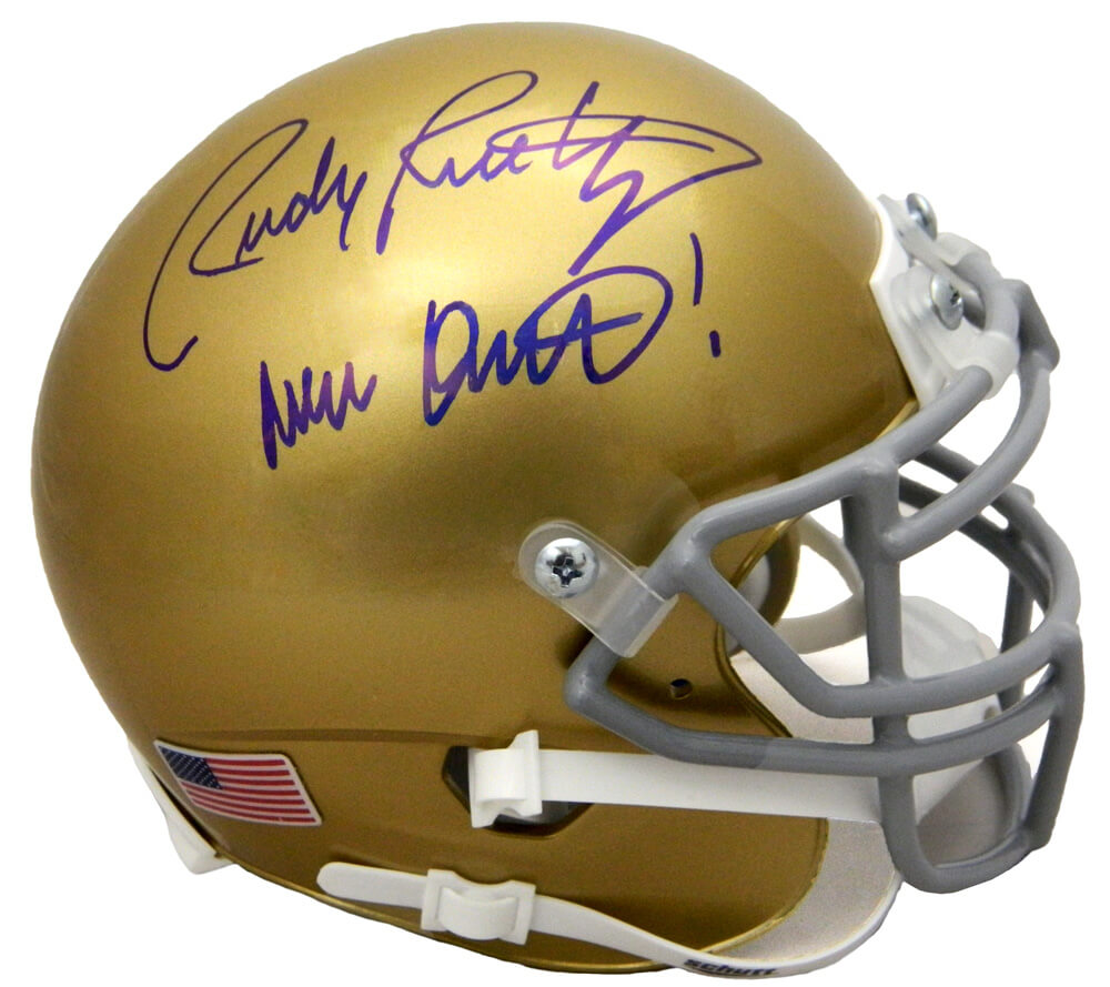 Rudy Ruettiger Signed Notre Dame Schutt Mini Helmet w/Never Quit (Beckett) - RUEMIN303 - Rudy Ruettiger Signed Notre Dame Schutt Mini Helmet w/Never Quit (Beckett) product image